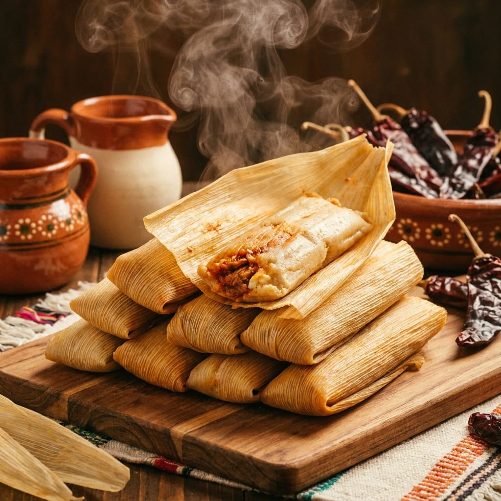 Tamales oaxaqueños unwrapped from banana leaf